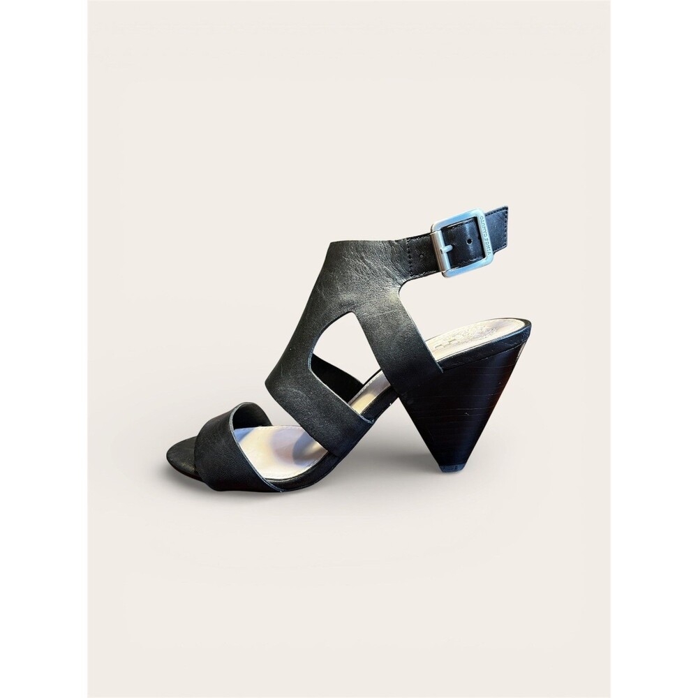 Vince Camuto  Black Leather Cone Heel Sandals Size 7 Date night Special Event